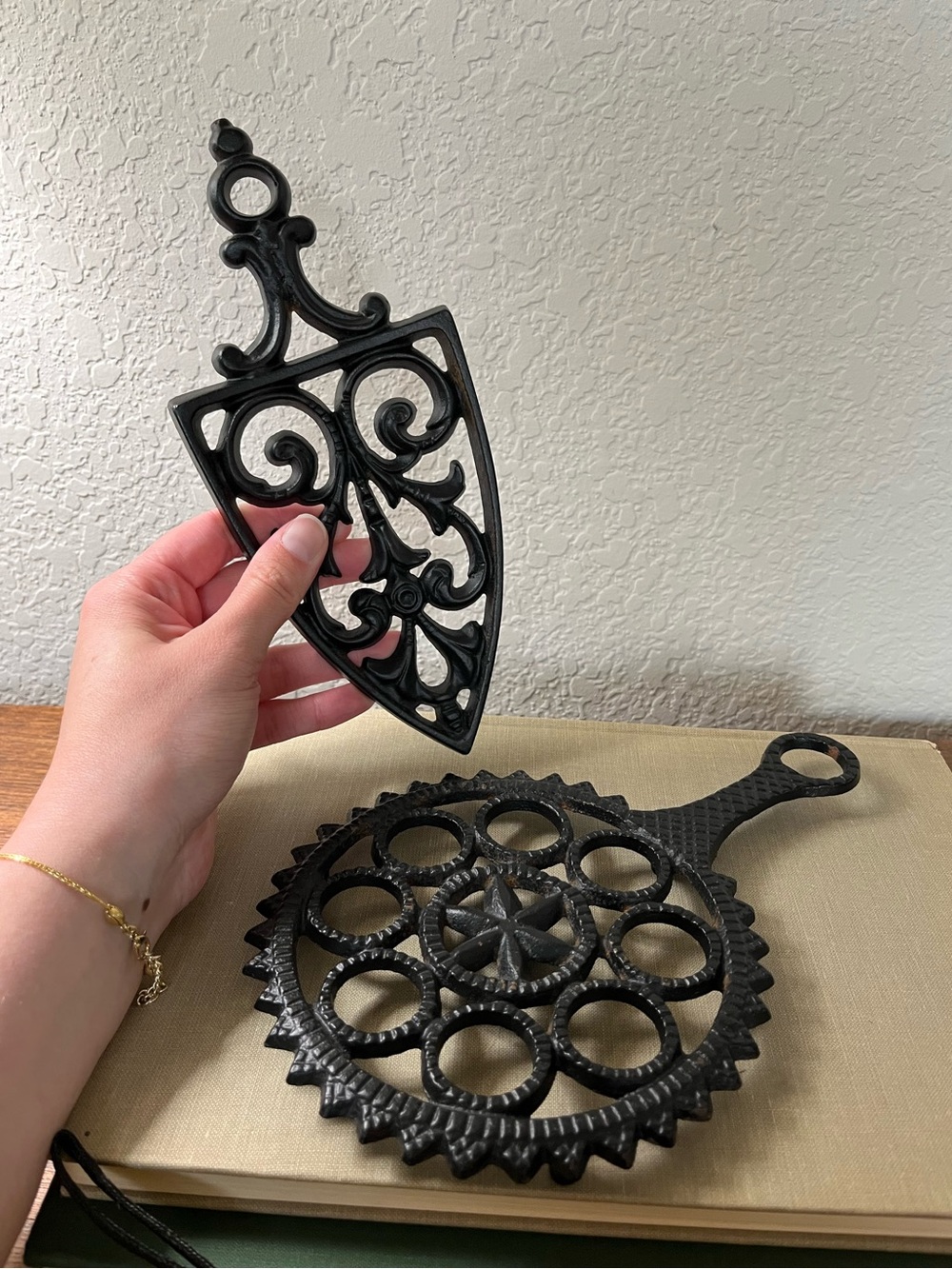 Set of 2 vintage cast iron trivets